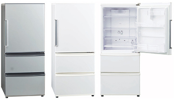 アクア、オーブンレンジが置ける3ドア冷蔵庫、ユニバーサルデザインを 