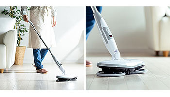 サンワサプライ、立ったまま床の水拭き掃除ができる電動モップ