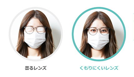 マスクをしても通常と比べ3倍くもりにくい、メガネレンズ「KUMORI 291