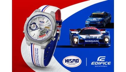 NISMO」の初代ロゴを掲げる歴代レーシングカーをモチーフにした腕時計