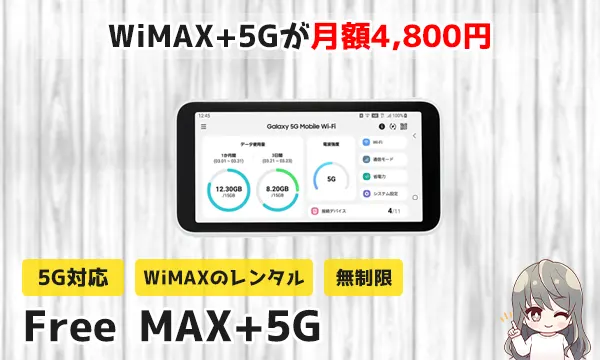 月額4,800円のFREE MAX+5G